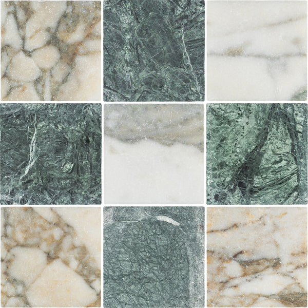 Calacatta Green 4" x 4" Soft Tumbled & Notte Verde 4" x 4" Tumbled Checkerboard Board