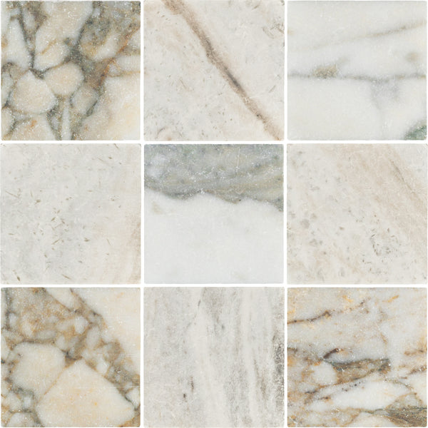 Calacatta Green 4" x 4" Soft Tumbled & Bianco Oro 4" x 4" Tumbled Checkerboard Board