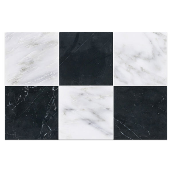 Pearl White 4" x 4" Honed & Black Marble 4" x 4" Honed Checkerboard Board