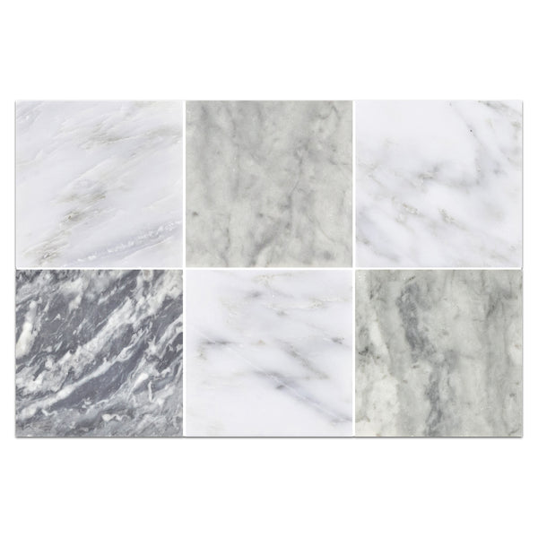 Pearl White 4" x 4" Honed & Bardiglio Nuvolato 4" x 4" Honed Checkerboard Board