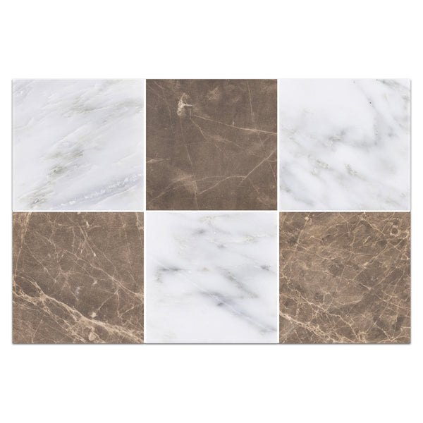 Pearl White 4" x 4" Honed & Espresso 4" x 4" Honed Checkerboard Board