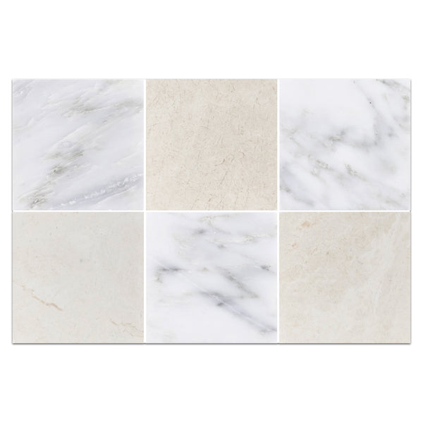 Pearl White 4" x 4" Honed & Alba Nova 4" x 4" Honed Checkerboard Board