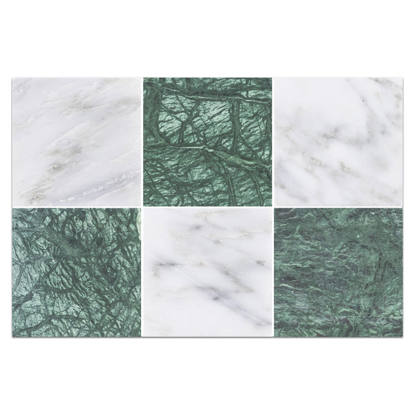 Pearl White 4" x 4" Honed & Notte Verde 4" x 4" Honed Checkerboard Board