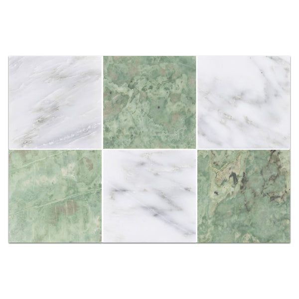 Pearl White 4" x 4" Honed & Emerald Green 4" x 4" Honed Checkerboard Board