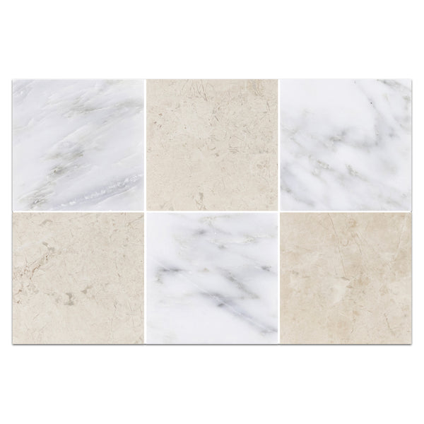 Pearl White 4" x 4" Honed & Vanilla Royale 4" x 4" Honed Checkerboard Board