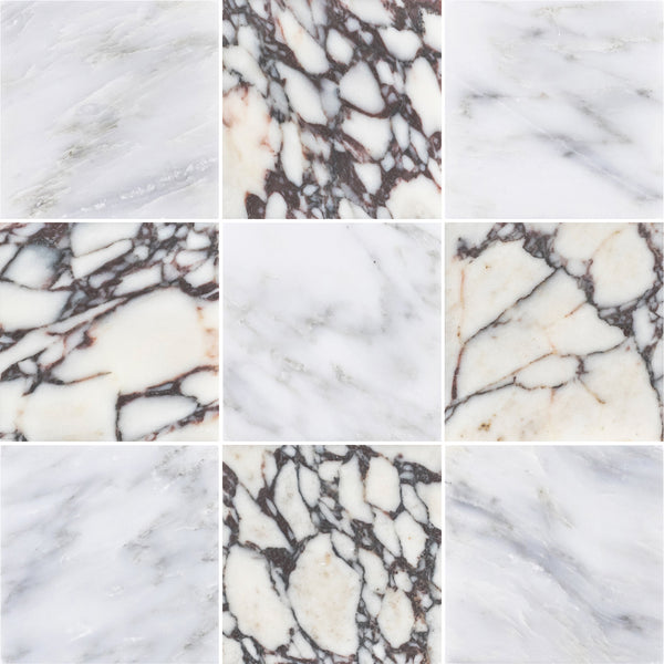 Pearl White 4" x 4" Honed & Bianco Violetta 4" x 4" Honed Checkerboard Board