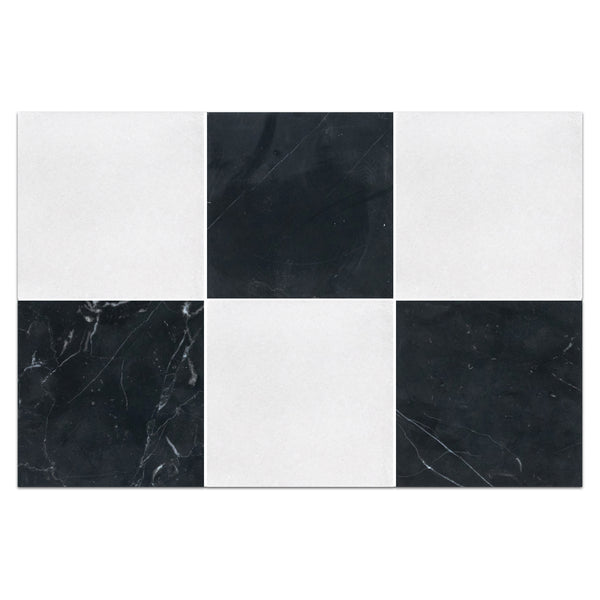 White Thassos 4" x 4" Honed & Black Marble 4" x 4" Honed Checkerboard Board