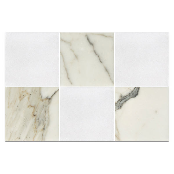 White Thassos 4" x 4" Honed & Calacatta Gold 4" x 4" Honed Checkerboard Board