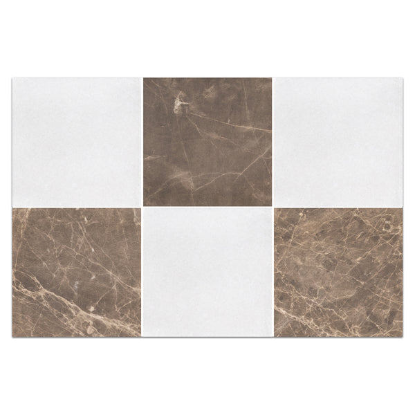 White Thassos 4" x 4" Honed & Espresso 4" x 4" Honed Checkerboard Board