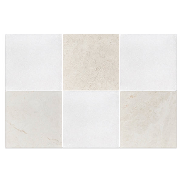 White Thassos 4" x 4" Honed & Alba Nova 4" x 4" Honed Checkerboard Board