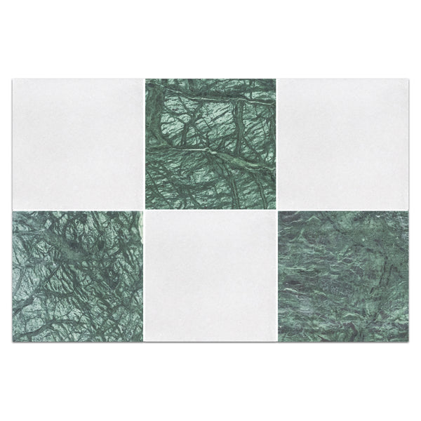 White Thassos 4" x 4" Honed & Notte Verde 4" x 4" Honed Checkerboard Board