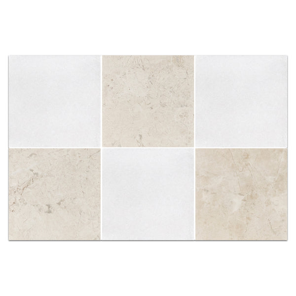 White Thassos 4" x 4" Honed & Vanilla Royale 4" x 4" Honed Checkerboard Board