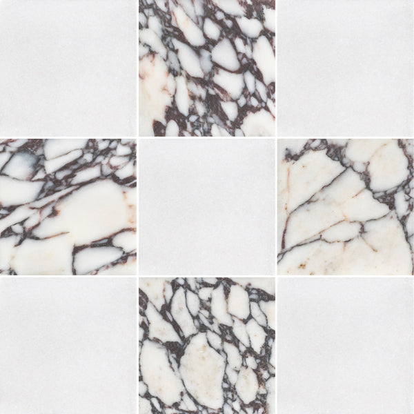 White Thassos 4" x 4" Honed & Bianco Violetta 4" x 4" Honed Checkerboard Board