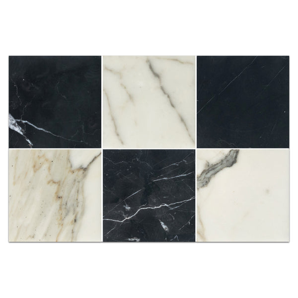 Black Marble 4" x 4" Honed & Calacatta Gold 4" x 4" Honed Checkerboard Board