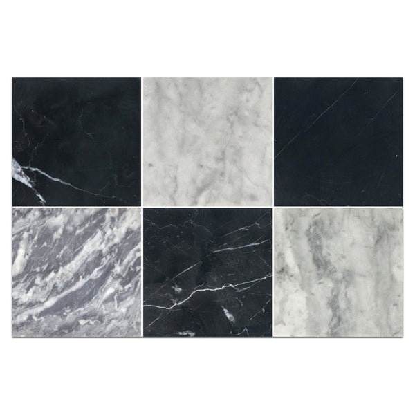 Black Marble 4" x 4" Honed & Bardiglio Nuvolato 4" x 4" Honed Checkerboard Board