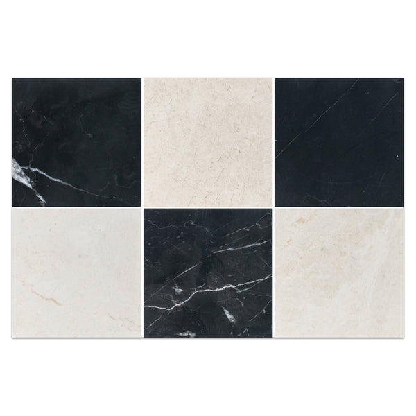 Black Marble 4" x 4" Honed & Alba Nova 4" x 4" Honed Checkerboard Board