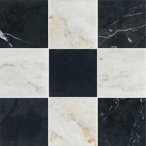 Black Marble 4" x 4" Honed & Bianco Oro 4" x 4" Honed Checkerboard Board - Elon Tile & Stone
