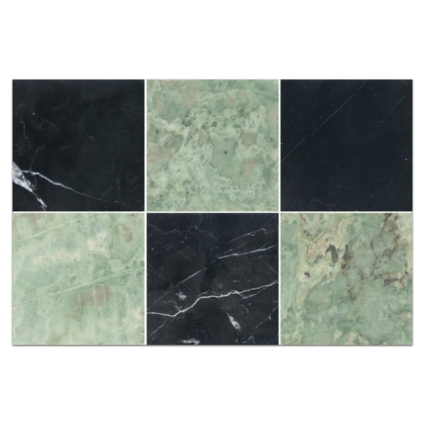 Black Marble 4" x 4" Honed & Emerald Green 4" x 4" Honed Checkerboard Board
