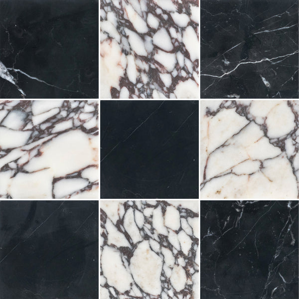 Black Marble 4" x 4" Honed & Bianco Violetta 4" x 4" Honed Checkerboard Board