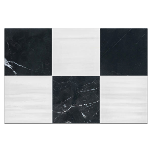 Black Marble 4" x 4" Honed & Dolomite Premium 4" x 4" Honed Checkerboard Board