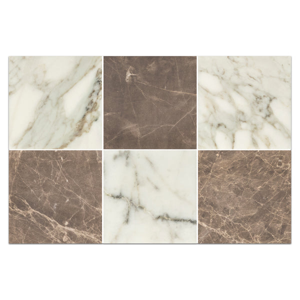 Calacatta Gold 4" x 4" Honed & Espresso 4" x 4" Honed Checkerboard Board