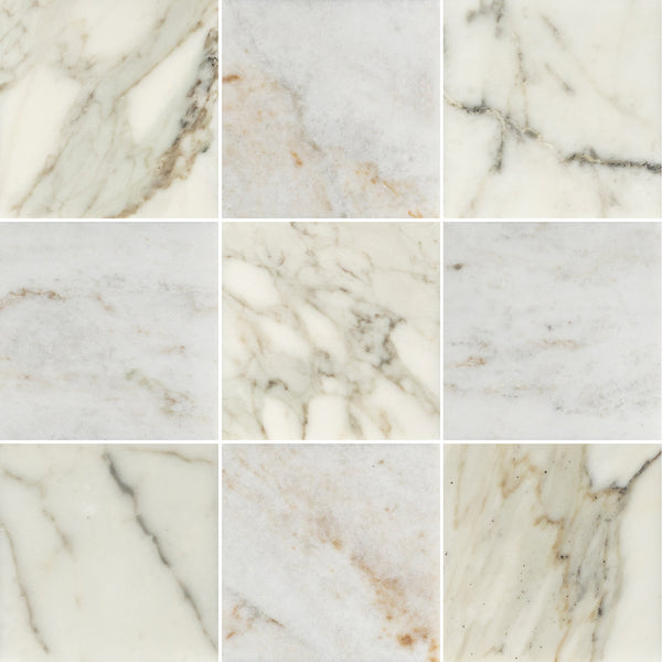 Calacatta Gold 4" x 4" Honed & Bianco Oro 4" x 4" Honed Checkerboard Board - Elon Tile & Stone