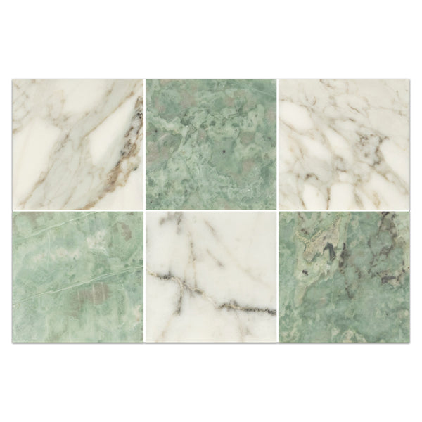 Calacatta Gold 4" x 4" Honed & Emerald Green 4" x 4" Honed Checkerboard Board