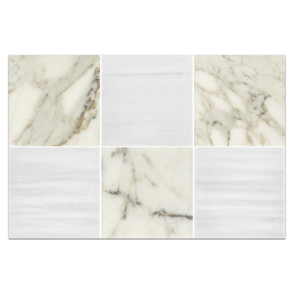 Calacatta Gold 4" x 4" Honed & Dolomite Premium 4" x 4" Honed Checkerboard Board