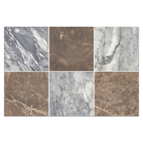 Bardiglio Nuvolato 4" x 4" Honed & Espresso 4" x 4" Honed Checkerboard Board