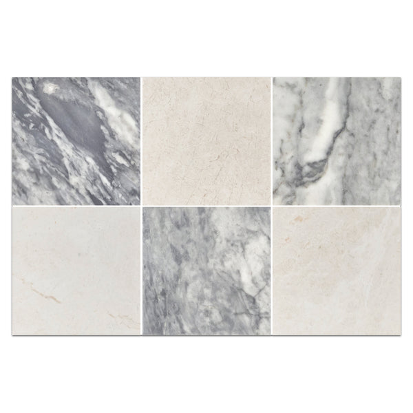 Bardiglio Nuvolato 4" x 4" Honed & Alba Nova 4" x 4" Honed Checkerboard Board