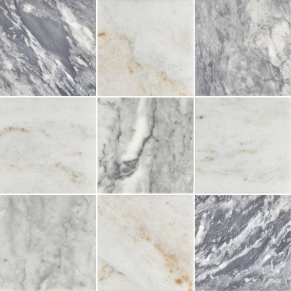 Bardiglio Nuvolato 4" x 4" Honed & Bianco Oro 4" x 4" Honed Checkerboard Board - Elon Tile & Stone