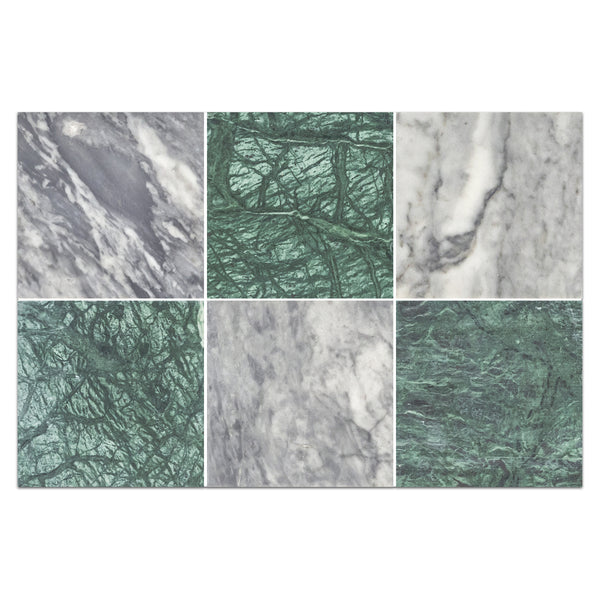 Bardiglio Nuvolato 4" x 4" Honed & Notte Verde 4" x 4" Honed Checkerboard Board