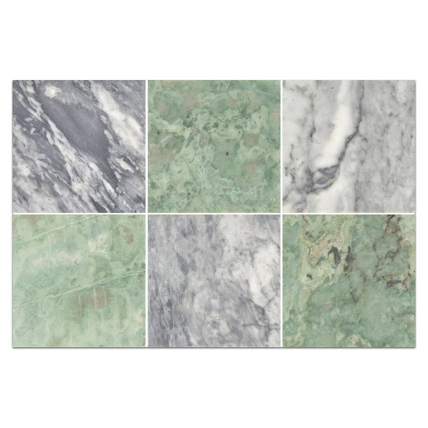 Bardiglio Nuvolato 4" x 4" Honed & Emerald Green 4" x 4" Honed Checkerboard Board