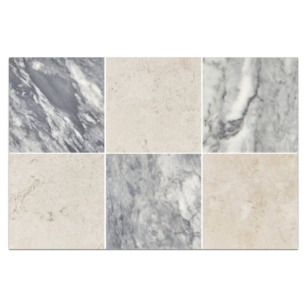 Bardiglio Nuvolato 4" x 4" Honed & Vanilla Royale 4" x 4" Honed Checkerboard Board