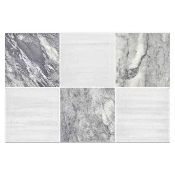 Bardiglio Nuvolato 4" x 4" Honed & Dolomite Premium 4" x 4" Honed Checkerboard Board