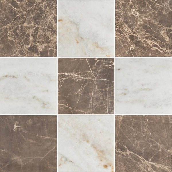 Espresso 4" x 4" Honed & Bianco Oro 4" x 4" Honed Checkerboard Board - Elon Tile & Stone