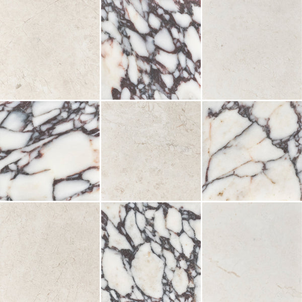 Alba Nova 4" x 4" Honed & Bianco Violetta 4" x 4" Honed Checkerboard Board