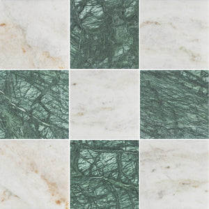 Bianco Oro 4" x 4" Honed & Notte Verde 4" x 4" Honed Checkerboard Board - Elon Tile & Stone