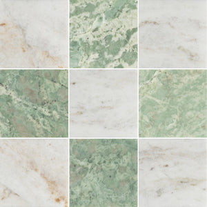 Bianco Oro 4" x 4" Honed & Emerald Green 4" x 4" Honed Checkerboard Board - Elon Tile & Stone