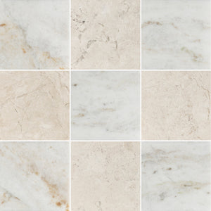 Bianco Oro 4" x 4" Honed & Vanilla Royale 4" x 4" Honed Checkerboard Board - Elon Tile & Stone