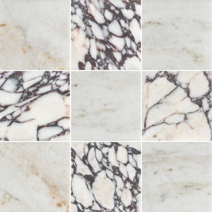 Bianco Oro 4" x 4" Honed & Bianco Violetta 4" x 4" Honed Checkerboard Board - Elon Tile & Stone