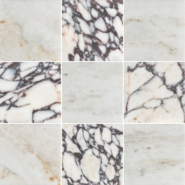 Bianco Oro 4" x 4" Honed & Bianco Violetta 4" x 4" Honed Checkerboard Board - Elon Tile & Stone