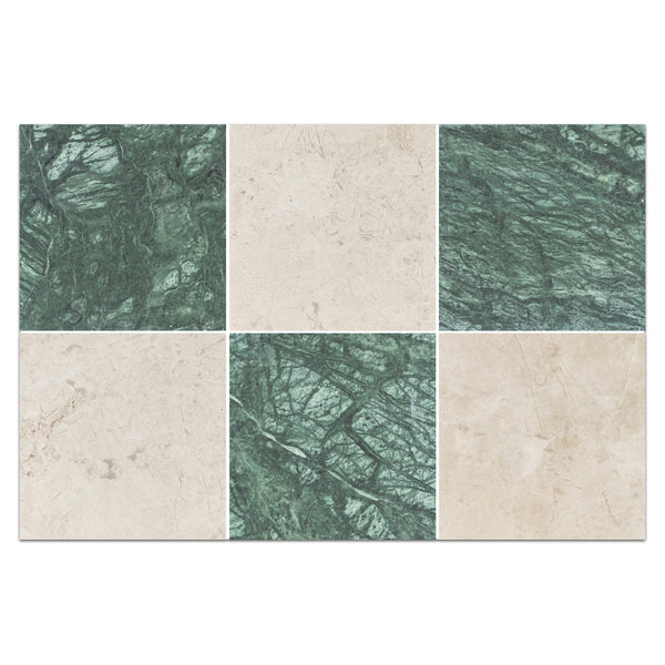 Notte Verde 4" x 4" Honed & Vanilla Royale 4" x 4" Honed Checkerboard Board