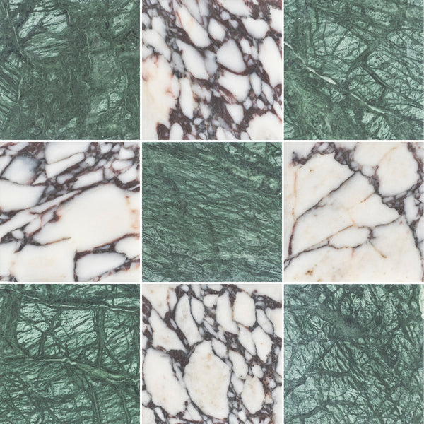 Notte Verde 4" x 4" Honed & Bianco Violetta 4" x 4" Honed Checkerboard Board