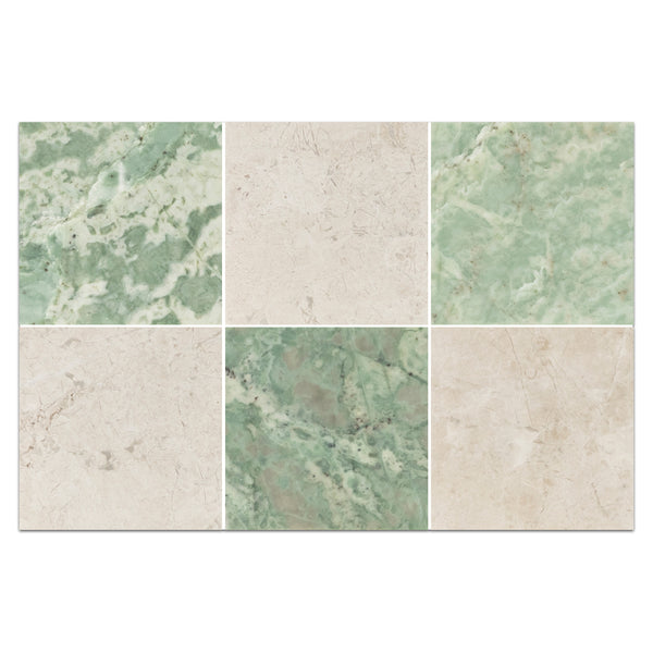 Emerald Green 4" x 4" Honed & Vanilla Royale 4" x 4" Honed Checkerboard Board