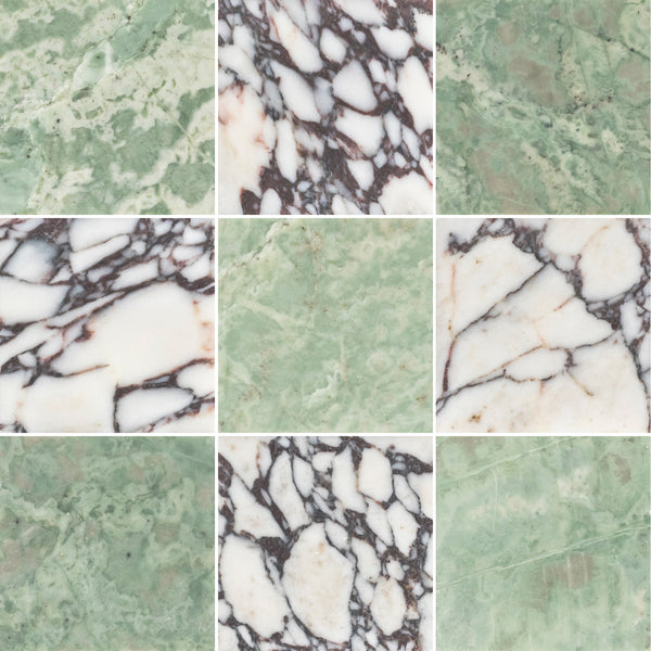 Emerald Green 4" x 4" Honed & Bianco Violetta 4" x 4" Honed Checkerboard Board