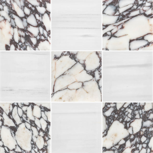 Bianco Violetta 4" x 4" Honed & Dolomite Premium 4" x 4" Honed Checkerboard Board