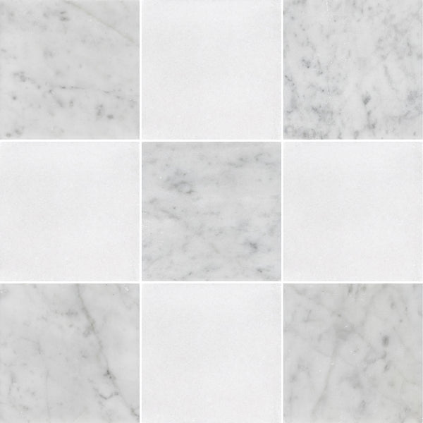 Bianco Carrara 4" x 4" Honed & White Thassos 4" x 4" Honed Checkerboard Board