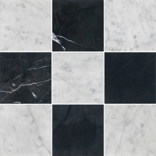 Bianco Carrara 4" x 4" Honed & Black Marble 4" x 4" Honed Checkerboard Board