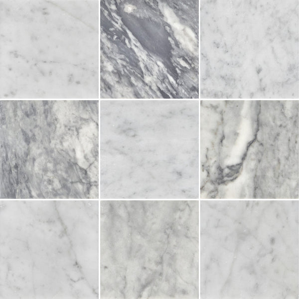Bianco Carrara 4" x 4" Honed & Bardiglio Nuvolato 4" x 4" Honed Checkerboard Board